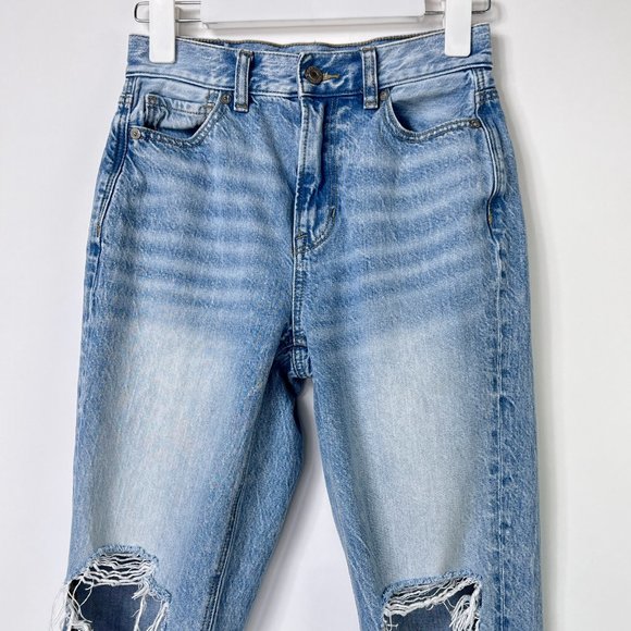 AE American Eagle Mom Jeans Distressed Destroyed Cotton Denim Size 00 Short - Picture 4 of 11